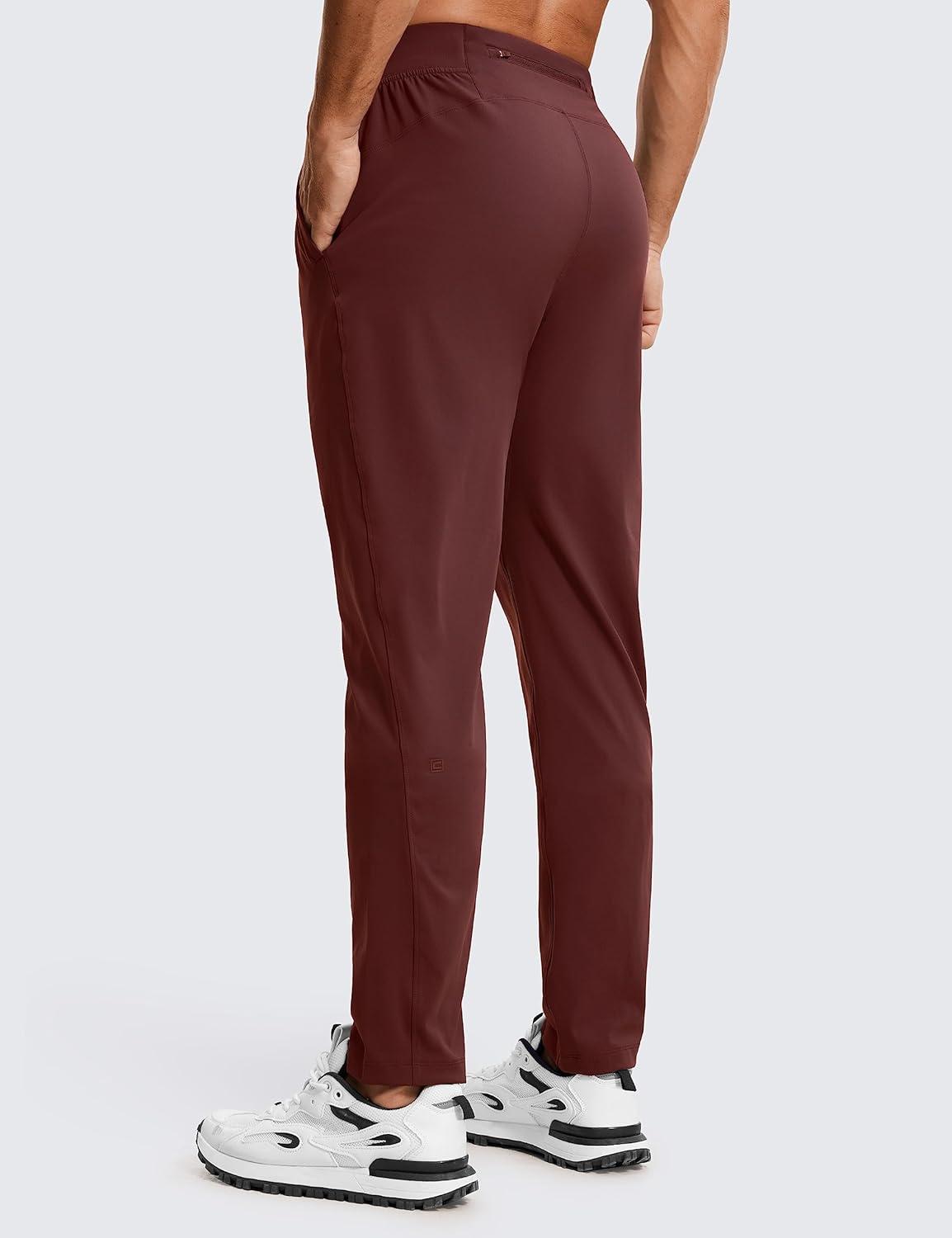 imageCRZ YOGA 4Way Stretch Athletic Pants for Men 30quot Workout Lounge Casual Work Jogger with Zip PocketDark Red