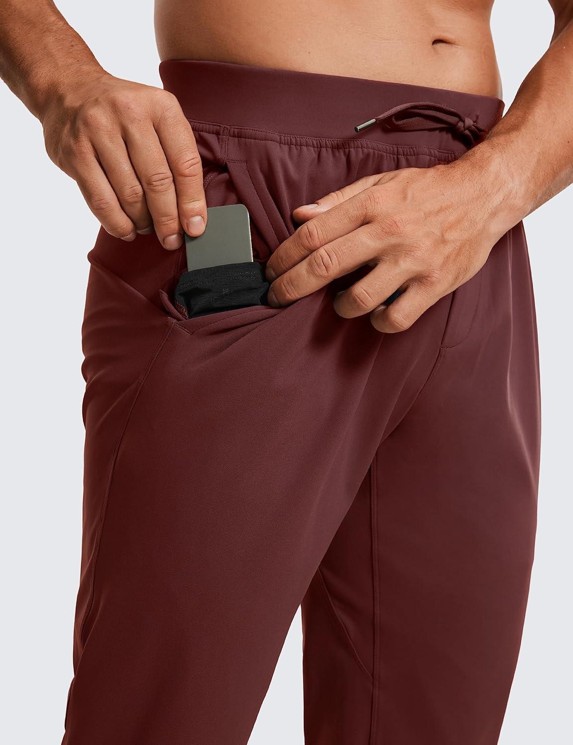 imageCRZ YOGA 4Way Stretch Athletic Pants for Men 30quot Workout Lounge Casual Work Jogger with Zip PocketDark Red