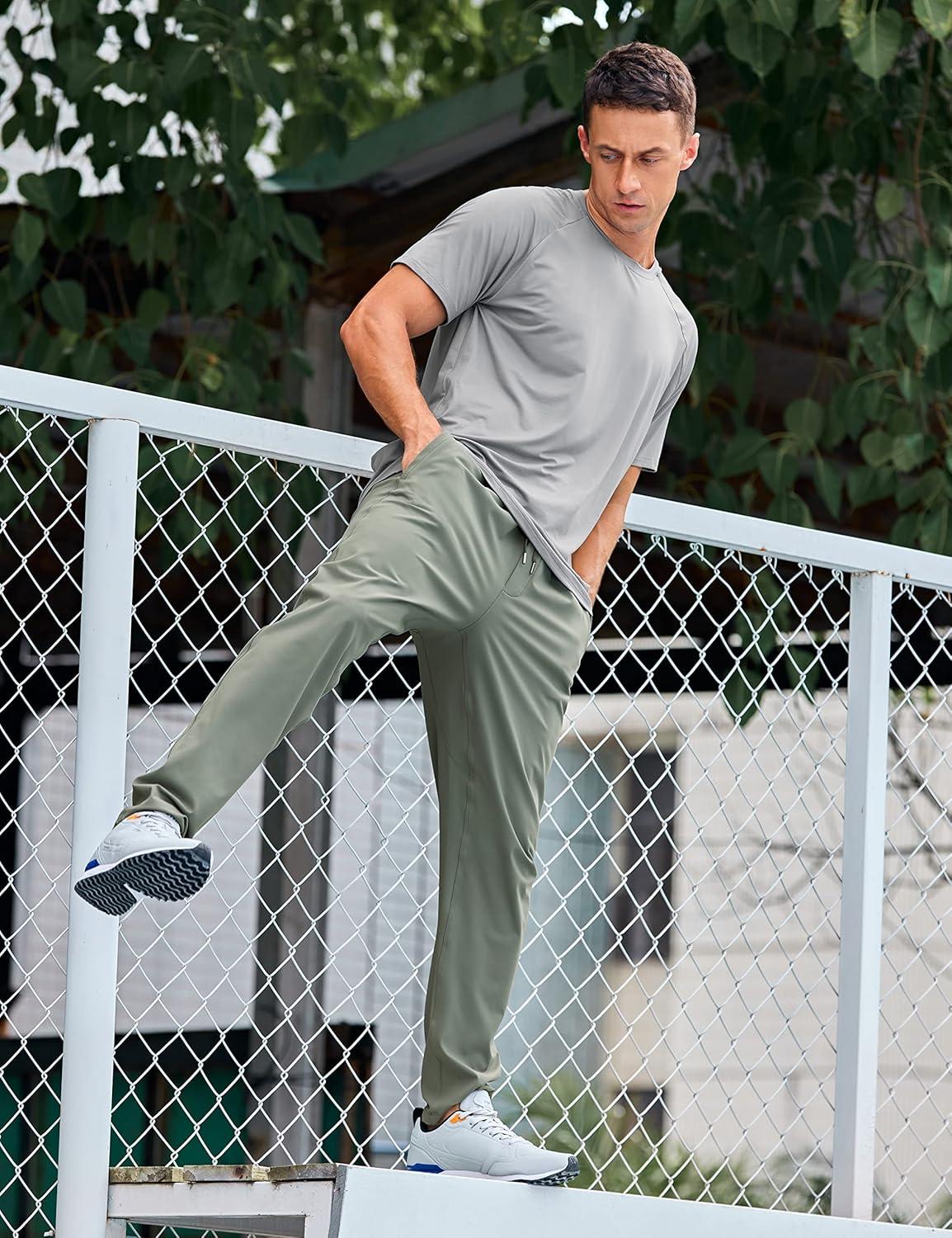 imageCRZ YOGA 4Way Stretch Athletic Pants for Men 30quot Workout Lounge Casual Work Jogger with Zip PocketGrey Sage