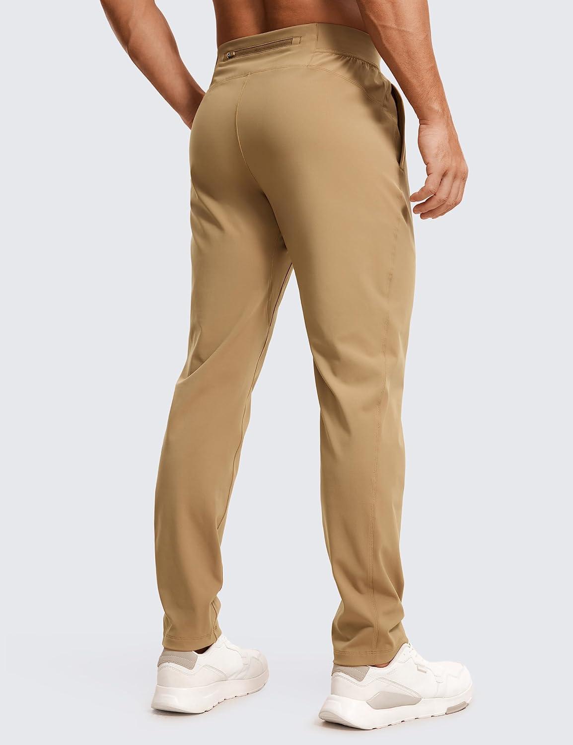 imageCRZ YOGA 4Way Stretch Athletic Pants for Men 30quot Workout Lounge Casual Work Jogger with Zip PocketKhaki Sand
