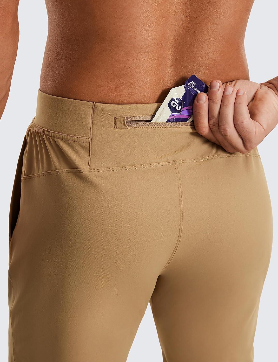 imageCRZ YOGA 4Way Stretch Athletic Pants for Men 30quot Workout Lounge Casual Work Jogger with Zip PocketKhaki Sand