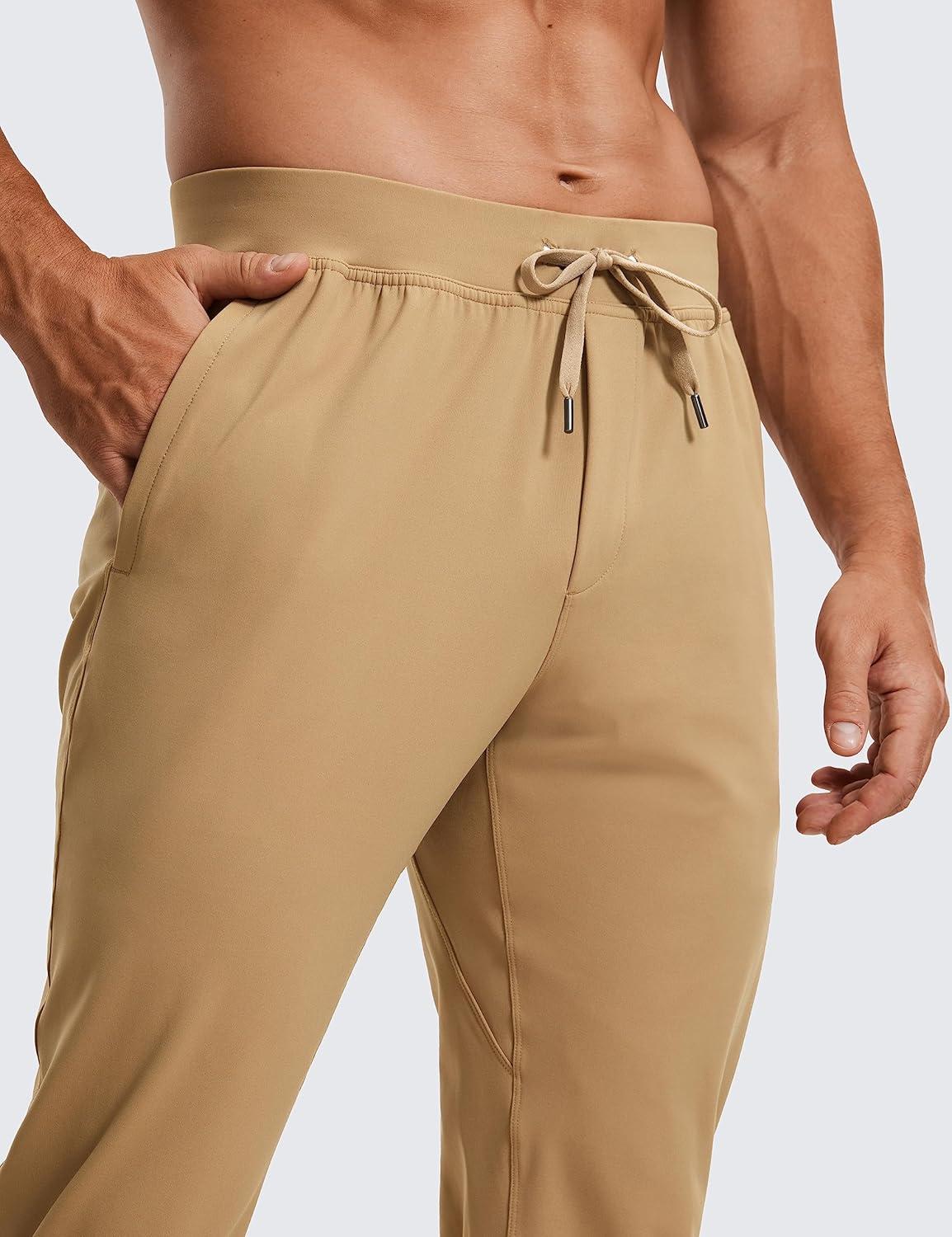imageCRZ YOGA 4Way Stretch Athletic Pants for Men 30quot Workout Lounge Casual Work Jogger with Zip PocketKhaki Sand