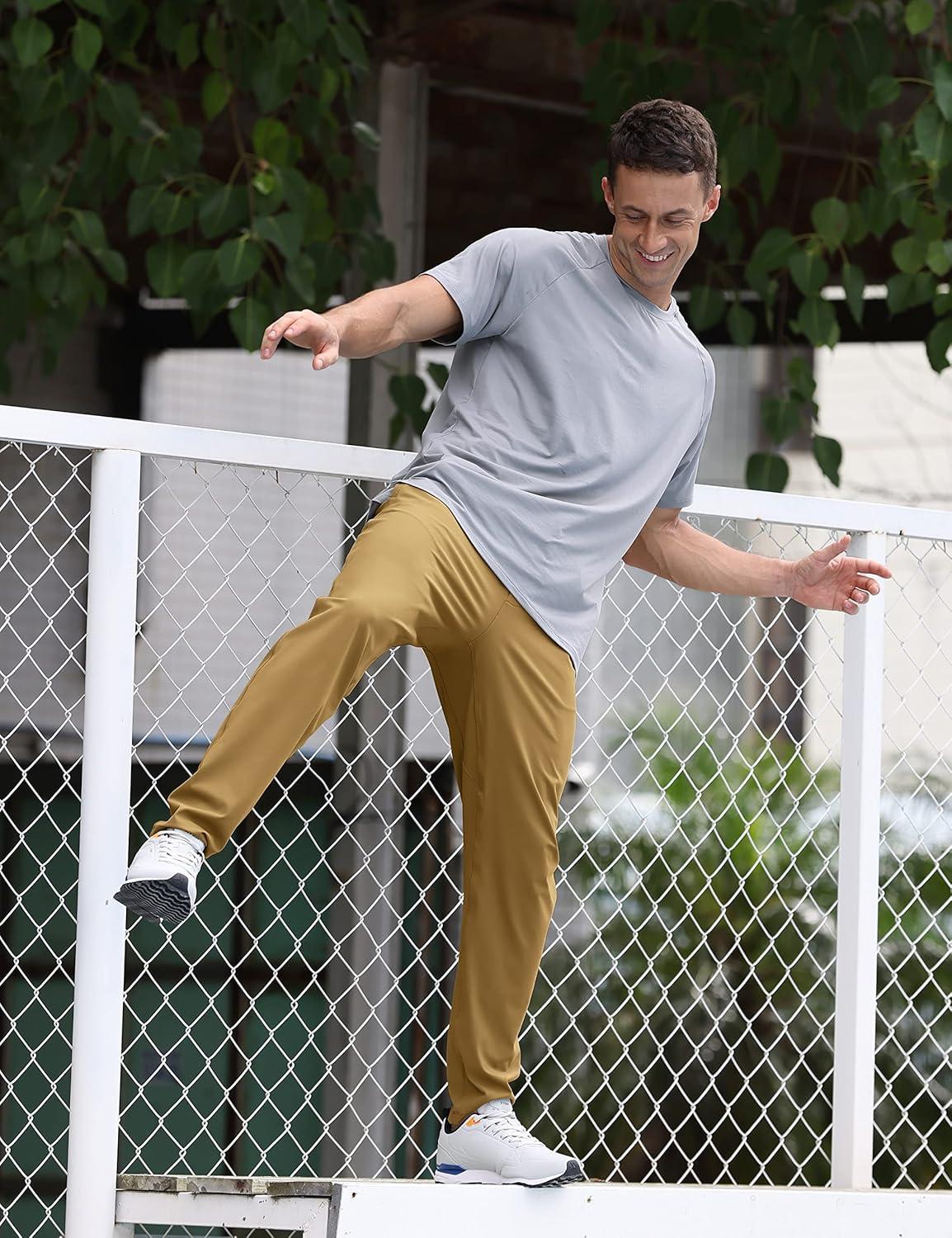 imageCRZ YOGA 4Way Stretch Athletic Pants for Men 30quot Workout Lounge Casual Work Jogger with Zip PocketKhaki Sand