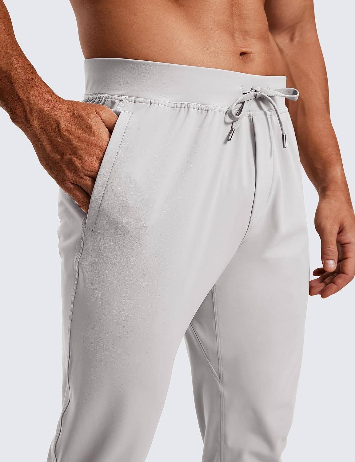 imageCRZ YOGA 4Way Stretch Athletic Pants for Men 30quot Workout Lounge Casual Work Jogger with Zip PocketPlatinum Grey