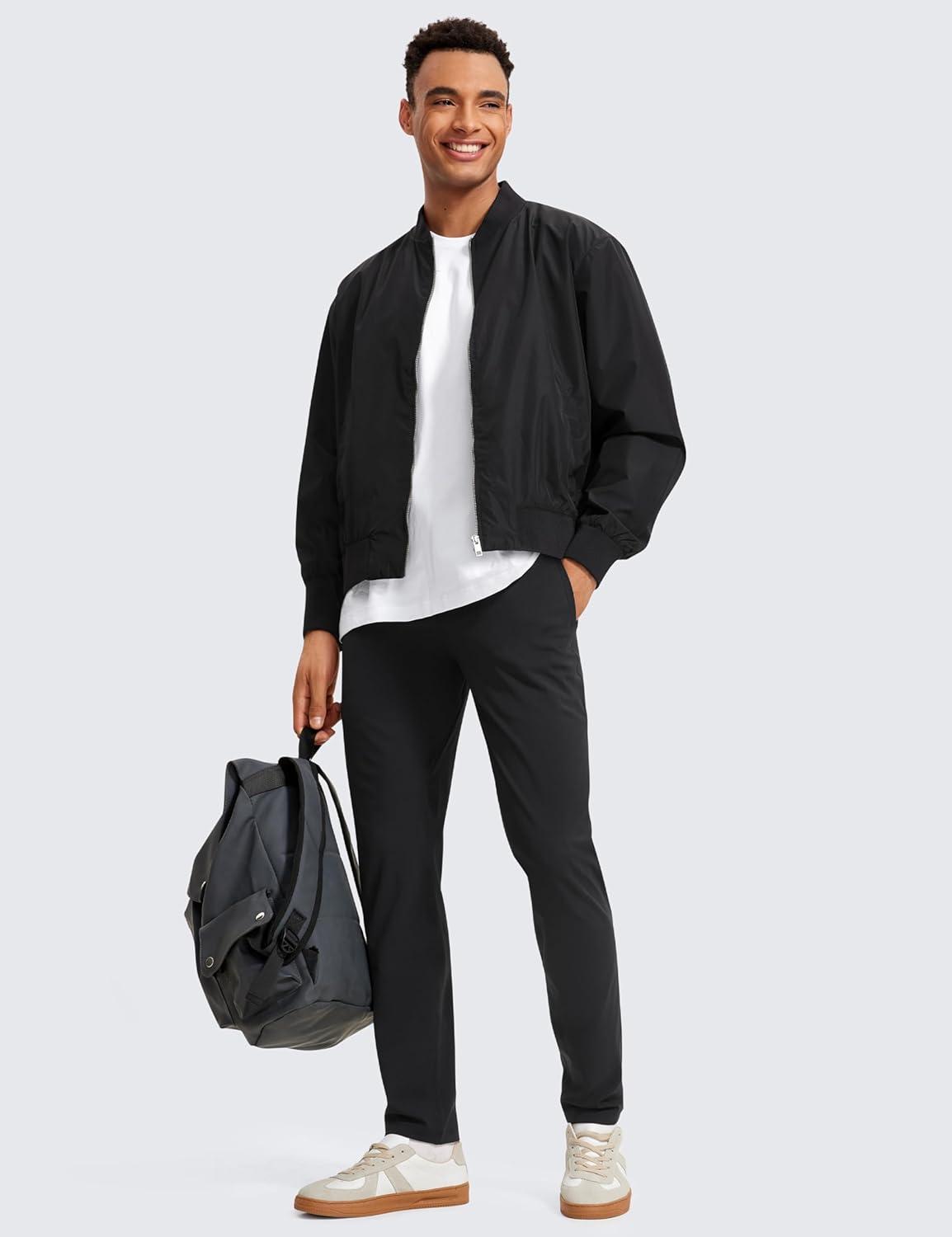 imageCRZ YOGA 4Way Stretch Athletic Pants for Men 30quot Workout Lounge Casual Work Jogger with Zip PocketTrue Navy