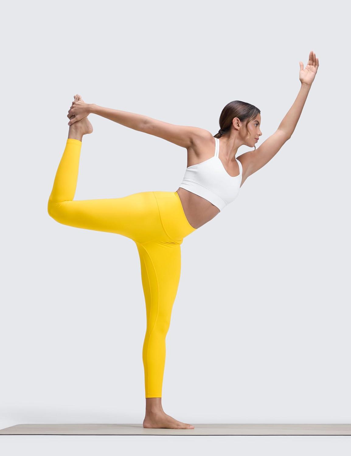 imageCRZ YOGA Brushed Naked Feeling Workout Leggings 25quot High Waisted Gym Compression Tummy Control Womens Yoga PantsHigh Visibility Yellow