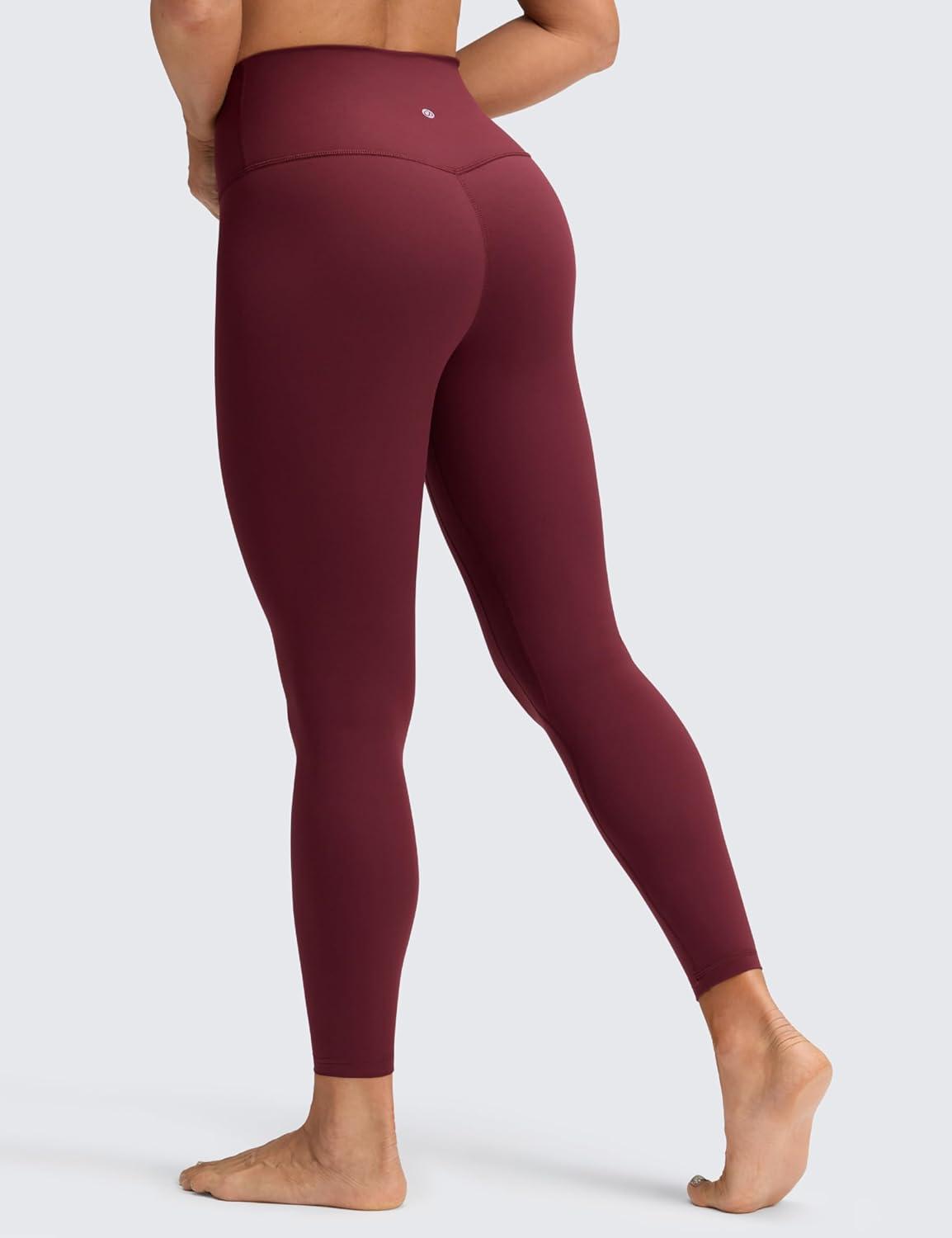 imageCRZ YOGA Brushed Naked Feeling Workout Leggings 25quot High Waisted Gym Compression Tummy Control Womens Yoga PantsRed Merlot