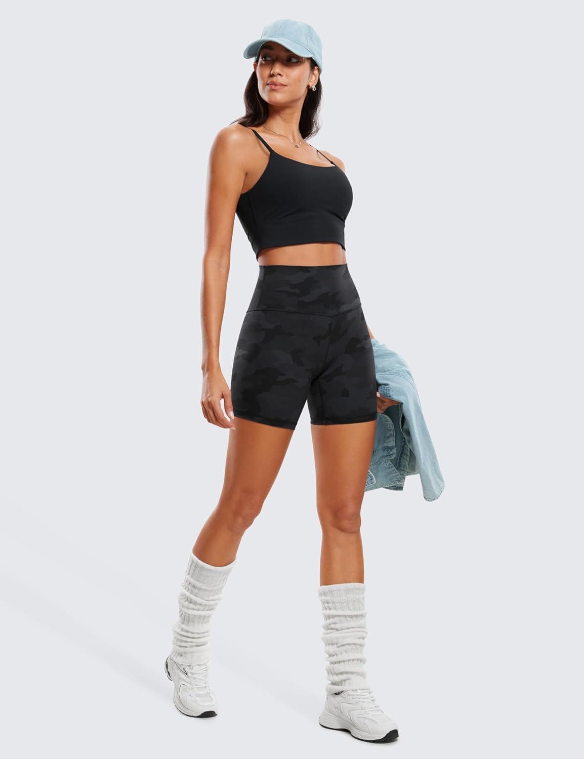 imageCRZ YOGA ButterLuxe Biker Shorts 6quot High Waisted Workout Running Volleyball Spandex Yoga WomensDark Grey Camouflage 2