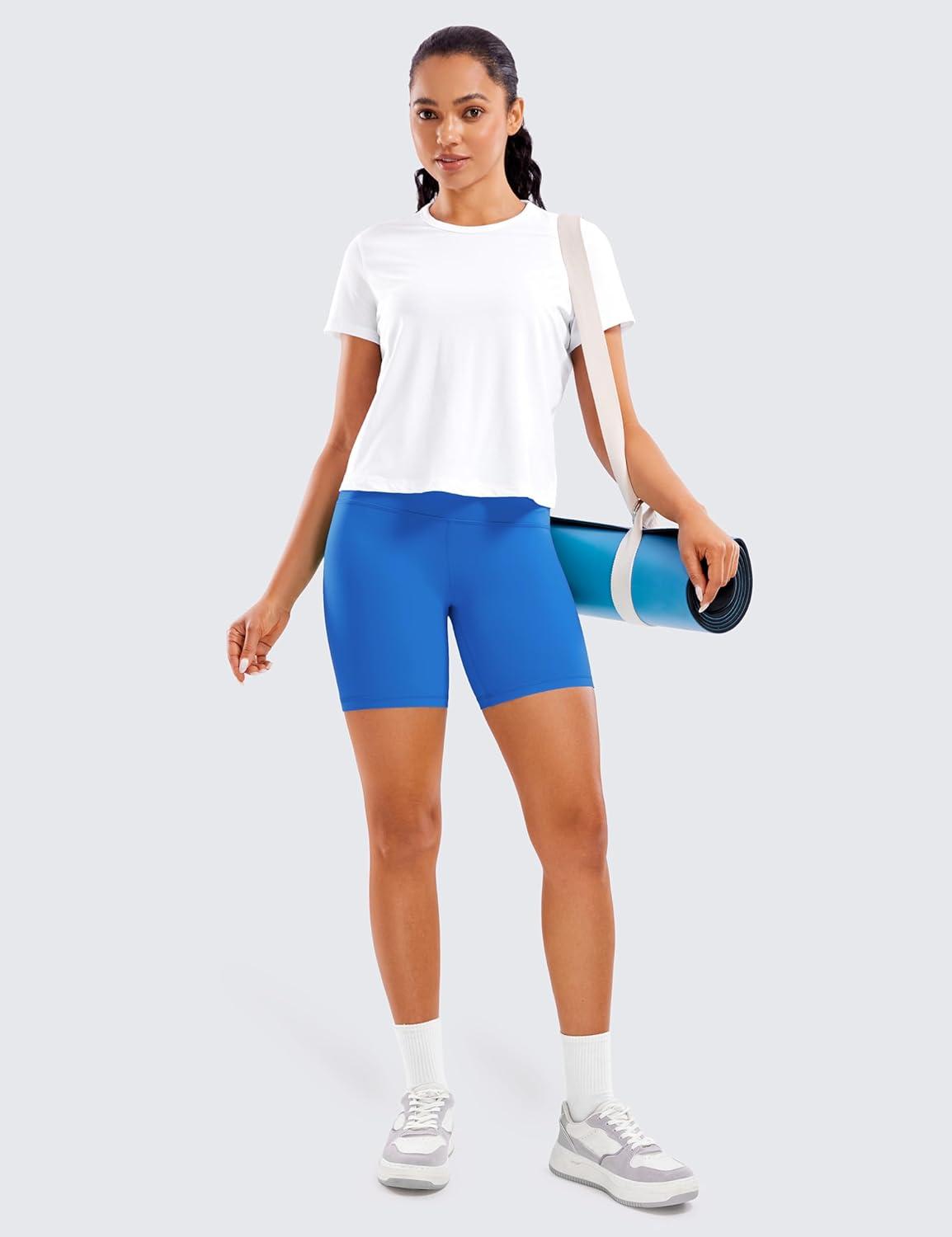 imageCRZ YOGA ButterLuxe Biker Shorts 6quot High Waisted Workout Running Volleyball Spandex Yoga WomensSparkle Blue