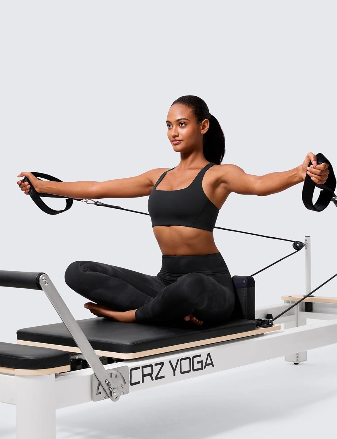 imageCRZ YOGA Butterlift Double Lined Square Neck Sports Bras for Women Wireless VShaped Racerback Workout Yoga Top Non PaddedBlack