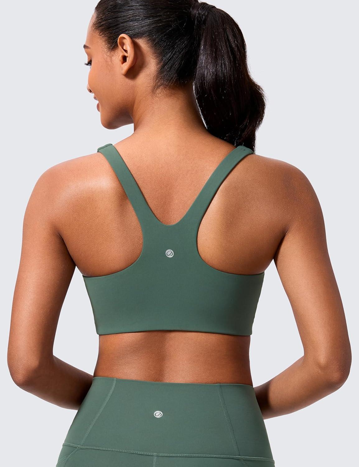 imageCRZ YOGA Butterlift Double Lined Square Neck Sports Bras for Women Wireless VShaped Racerback Workout Yoga Top Non PaddedDark Forest Green