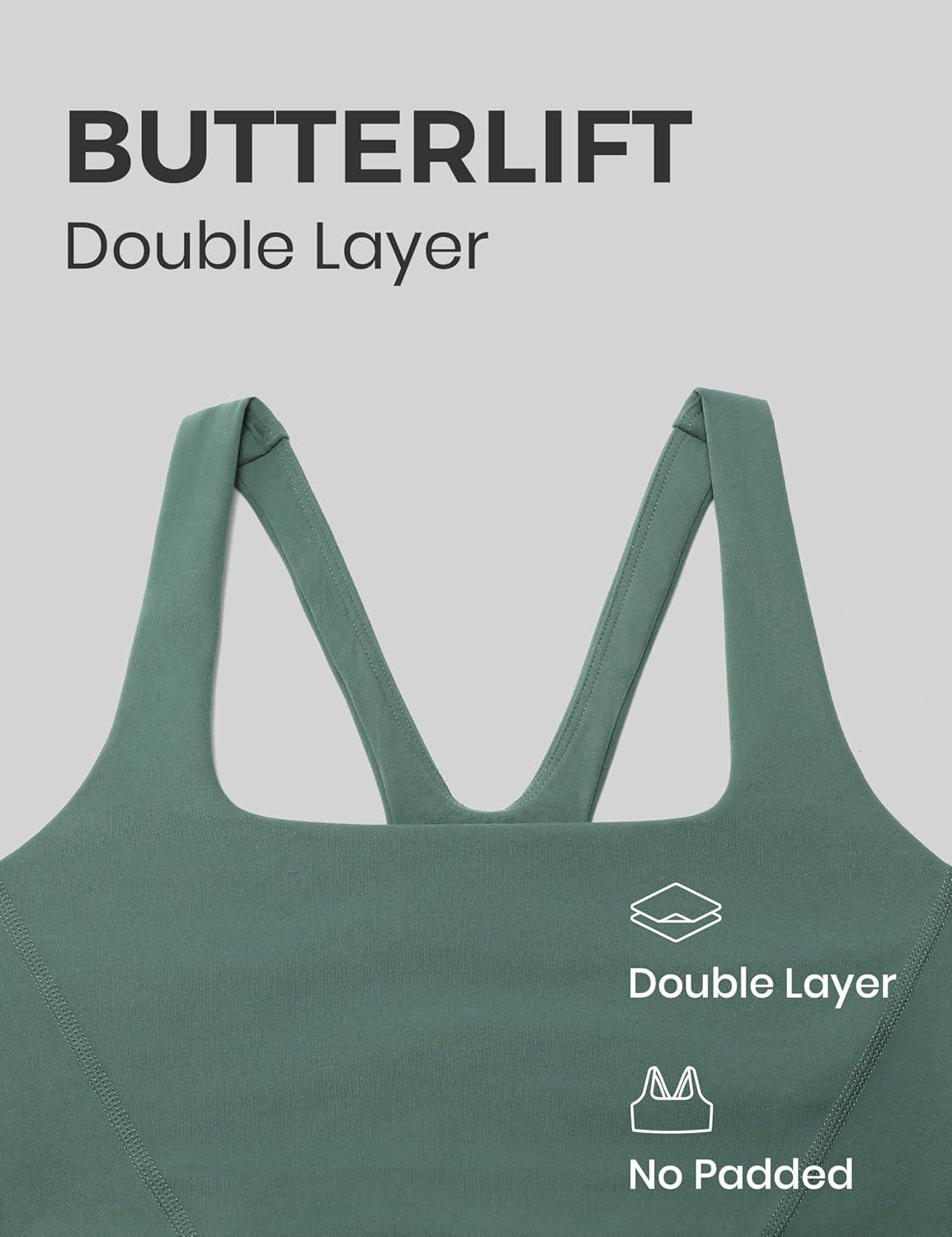 imageCRZ YOGA Butterlift Double Lined Square Neck Sports Bras for Women Wireless VShaped Racerback Workout Yoga Top Non PaddedDark Forest Green