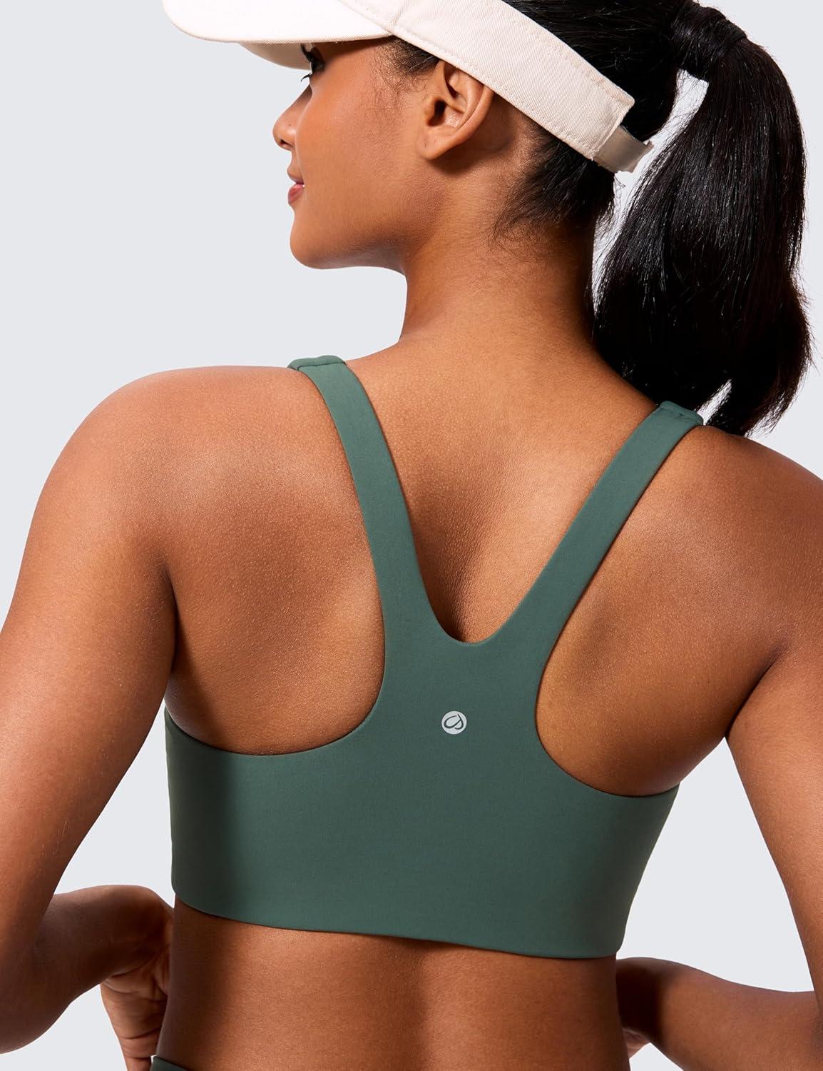 imageCRZ YOGA Butterlift Double Lined Square Neck Sports Bras for Women Wireless VShaped Racerback Workout Yoga Top Non PaddedDark Forest Green