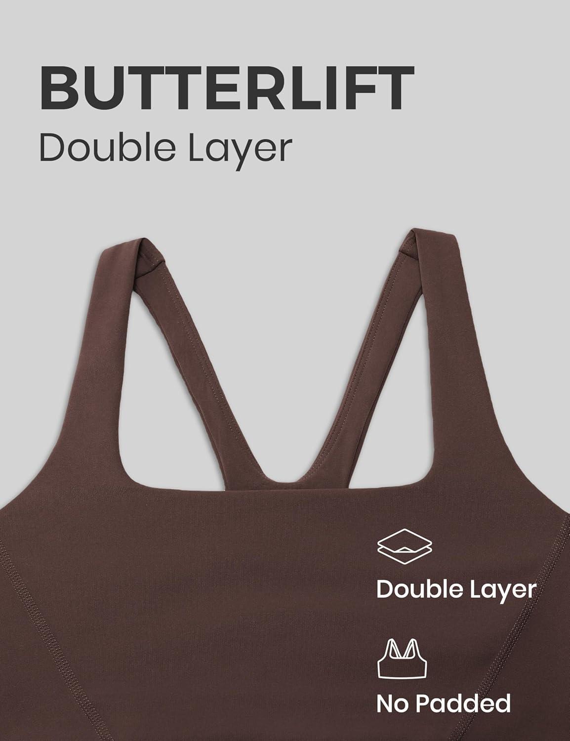 imageCRZ YOGA Butterlift Double Lined Square Neck Sports Bras for Women Wireless VShaped Racerback Workout Yoga Top Non PaddedHot Fudge Brown