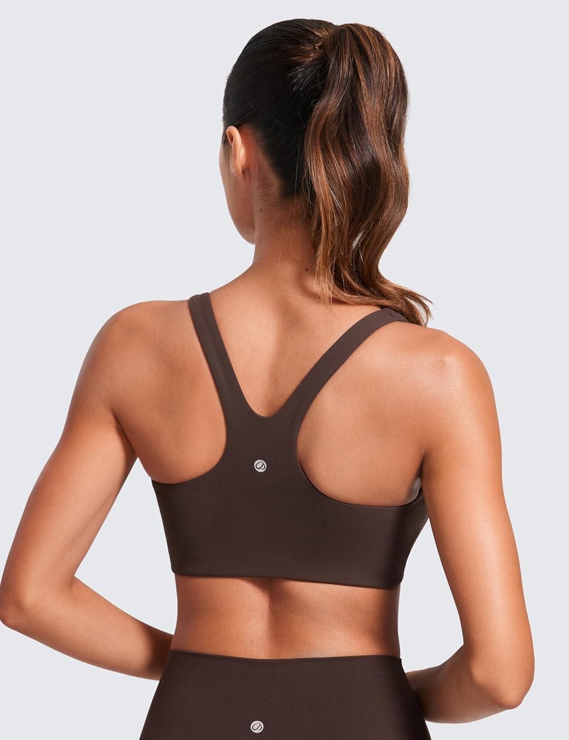 imageCRZ YOGA Butterlift Double Lined Square Neck Sports Bras for Women Wireless VShaped Racerback Workout Yoga Top Non PaddedHot Fudge Brown