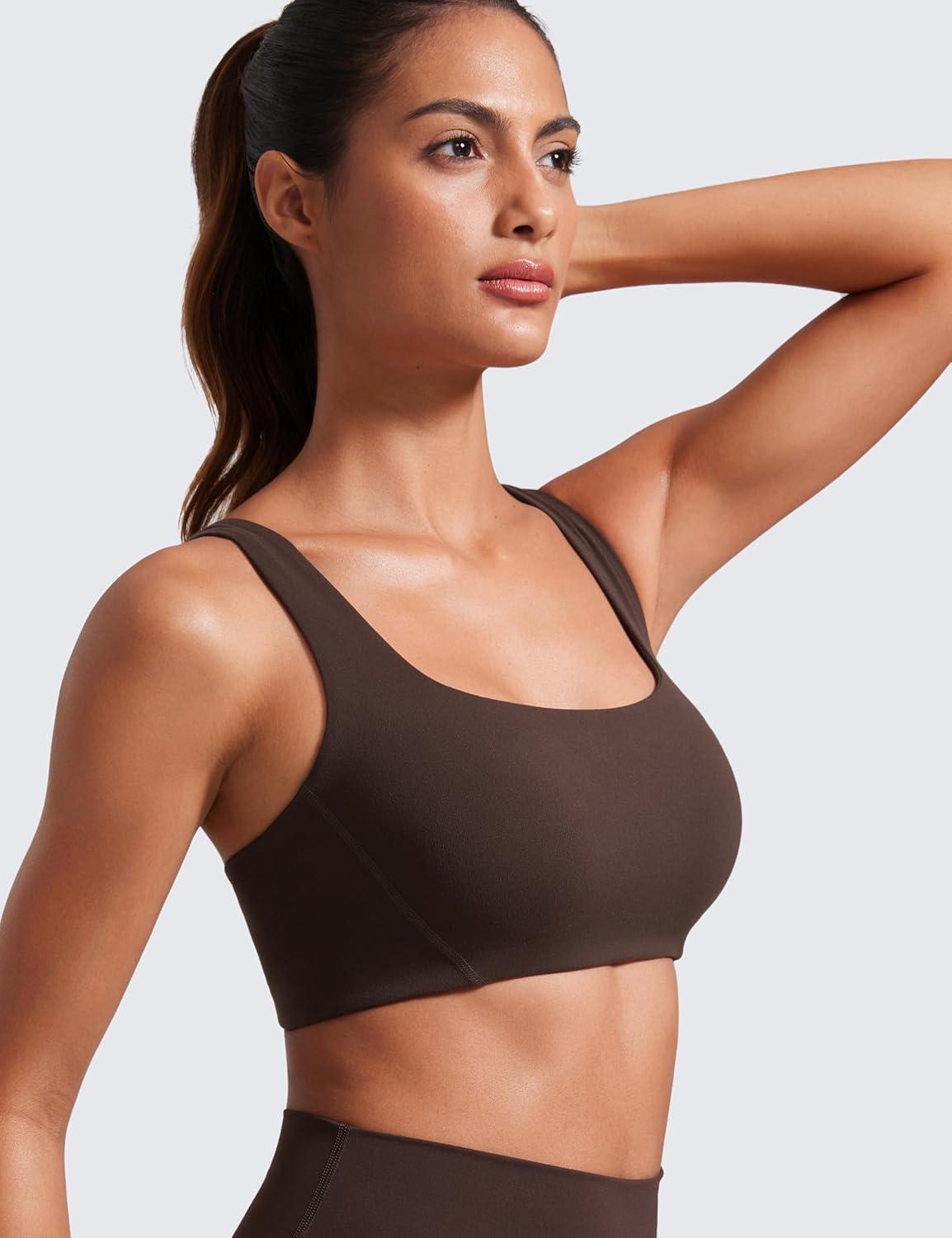 imageCRZ YOGA Butterlift Double Lined Square Neck Sports Bras for Women Wireless VShaped Racerback Workout Yoga Top Non PaddedHot Fudge Brown