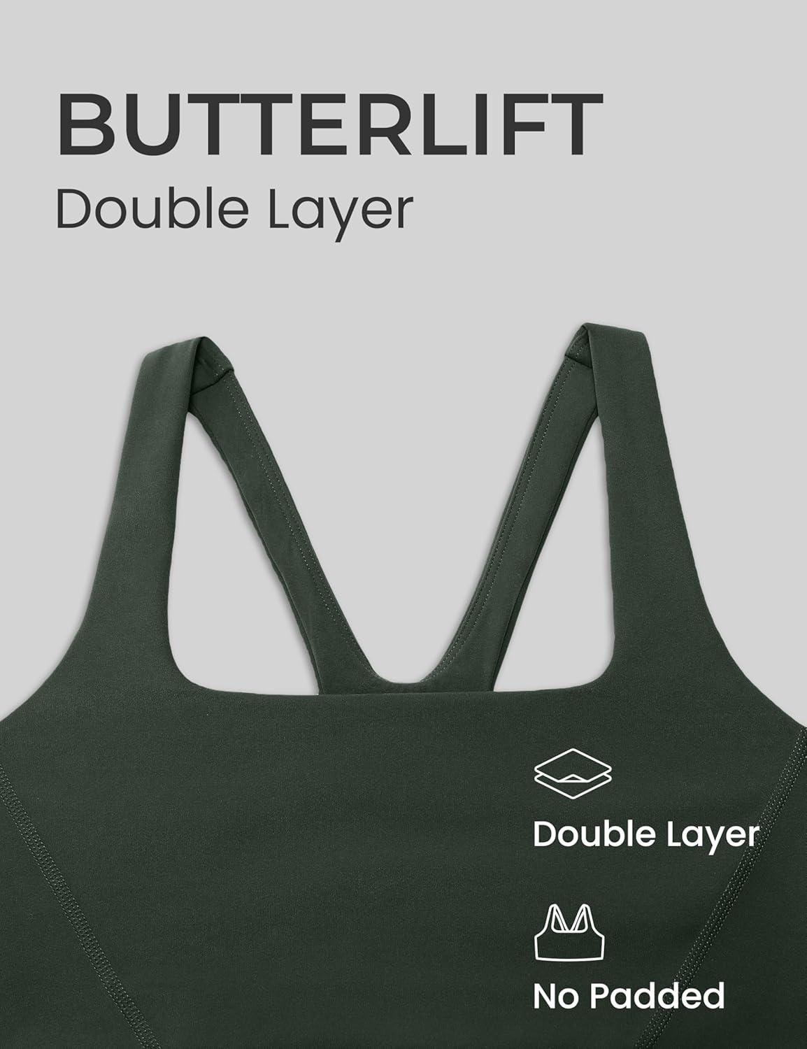 imageCRZ YOGA Butterlift Double Lined Square Neck Sports Bras for Women Wireless VShaped Racerback Workout Yoga Top Non PaddedLegend Green