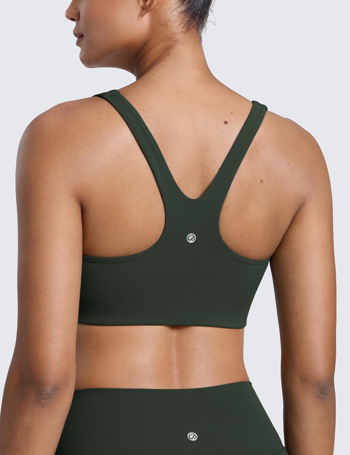 imageCRZ YOGA Butterlift Double Lined Square Neck Sports Bras for Women Wireless VShaped Racerback Workout Yoga Top Non PaddedLegend Green