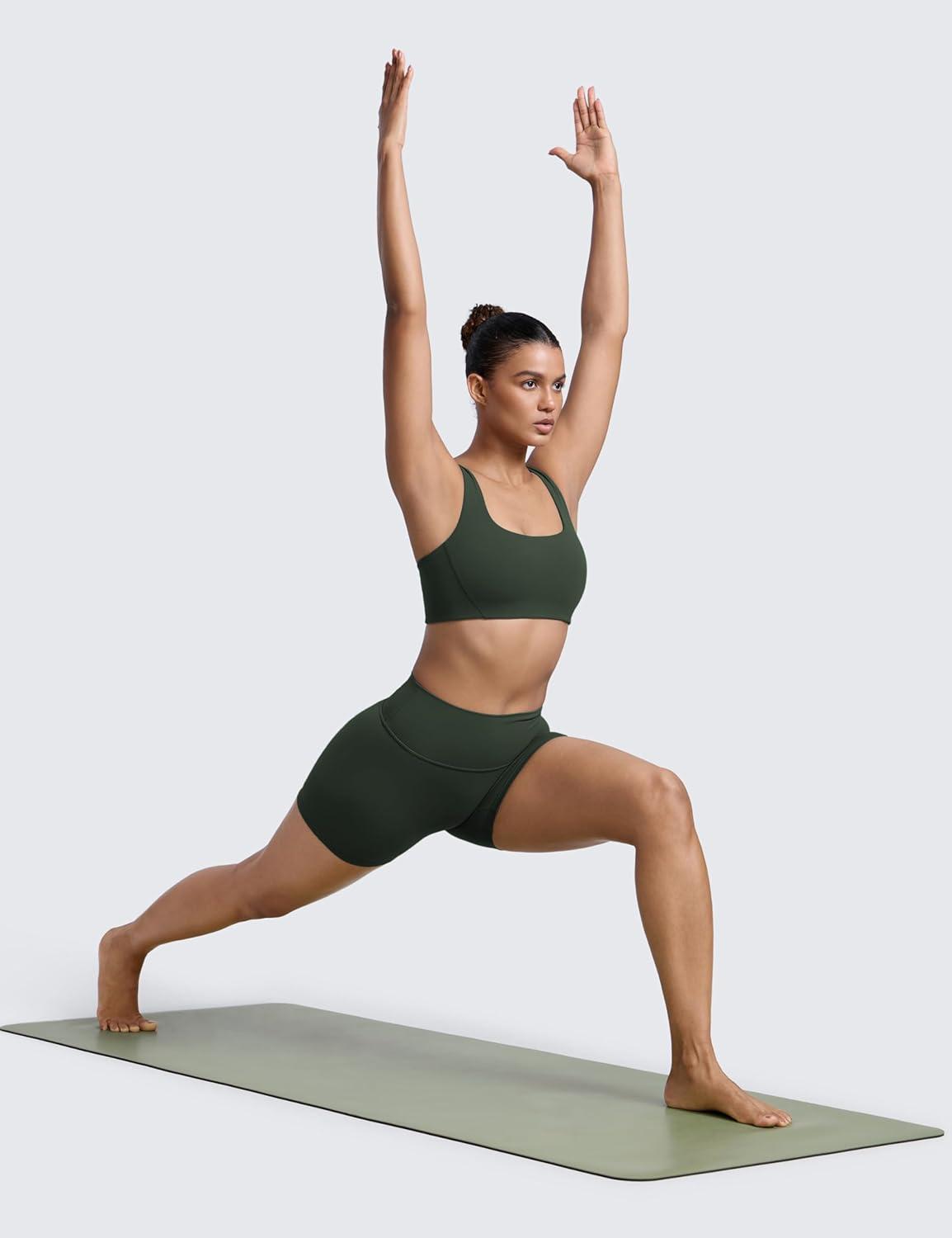 imageCRZ YOGA Butterlift Double Lined Square Neck Sports Bras for Women Wireless VShaped Racerback Workout Yoga Top Non PaddedLegend Green