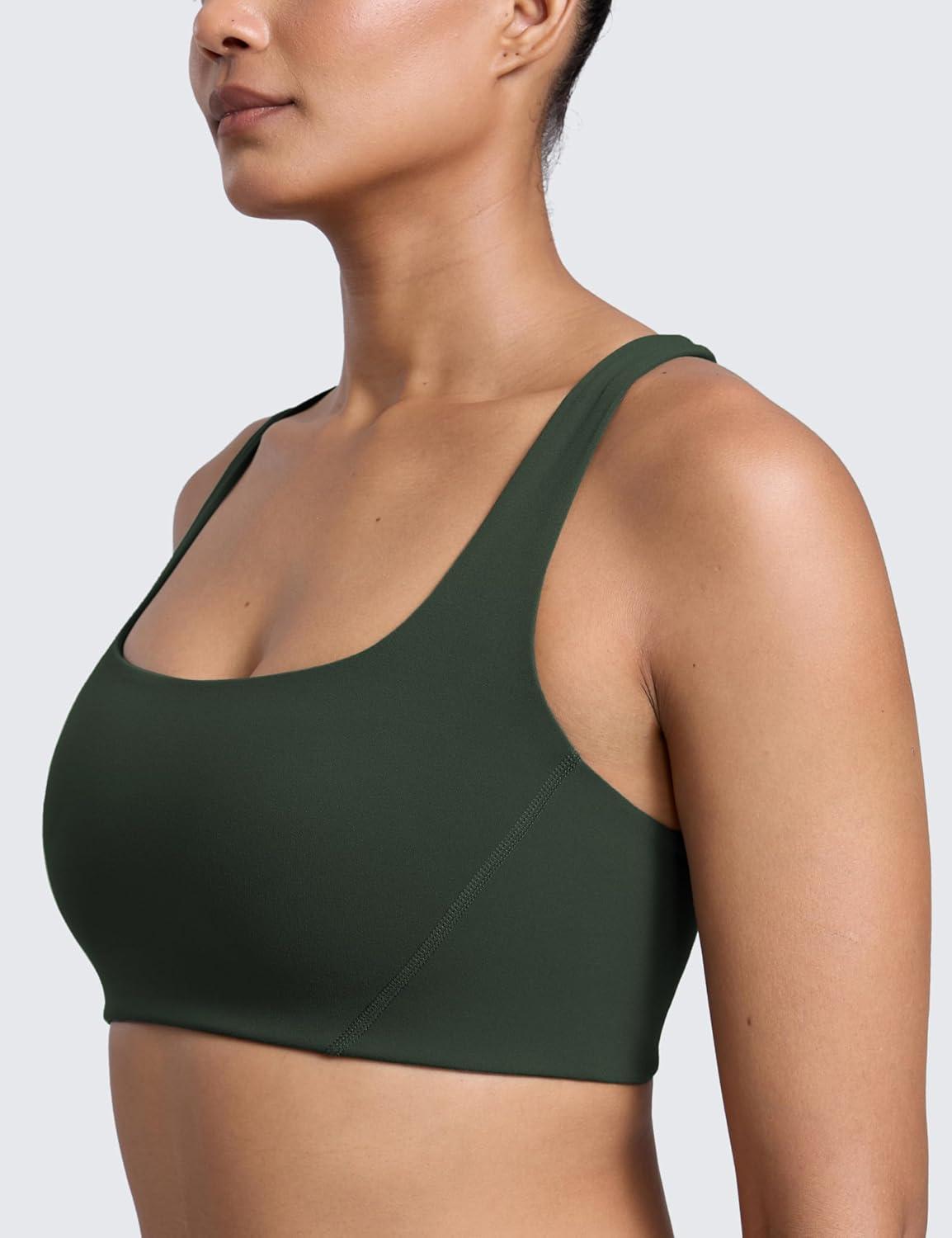 imageCRZ YOGA Butterlift Double Lined Square Neck Sports Bras for Women Wireless VShaped Racerback Workout Yoga Top Non PaddedLegend Green