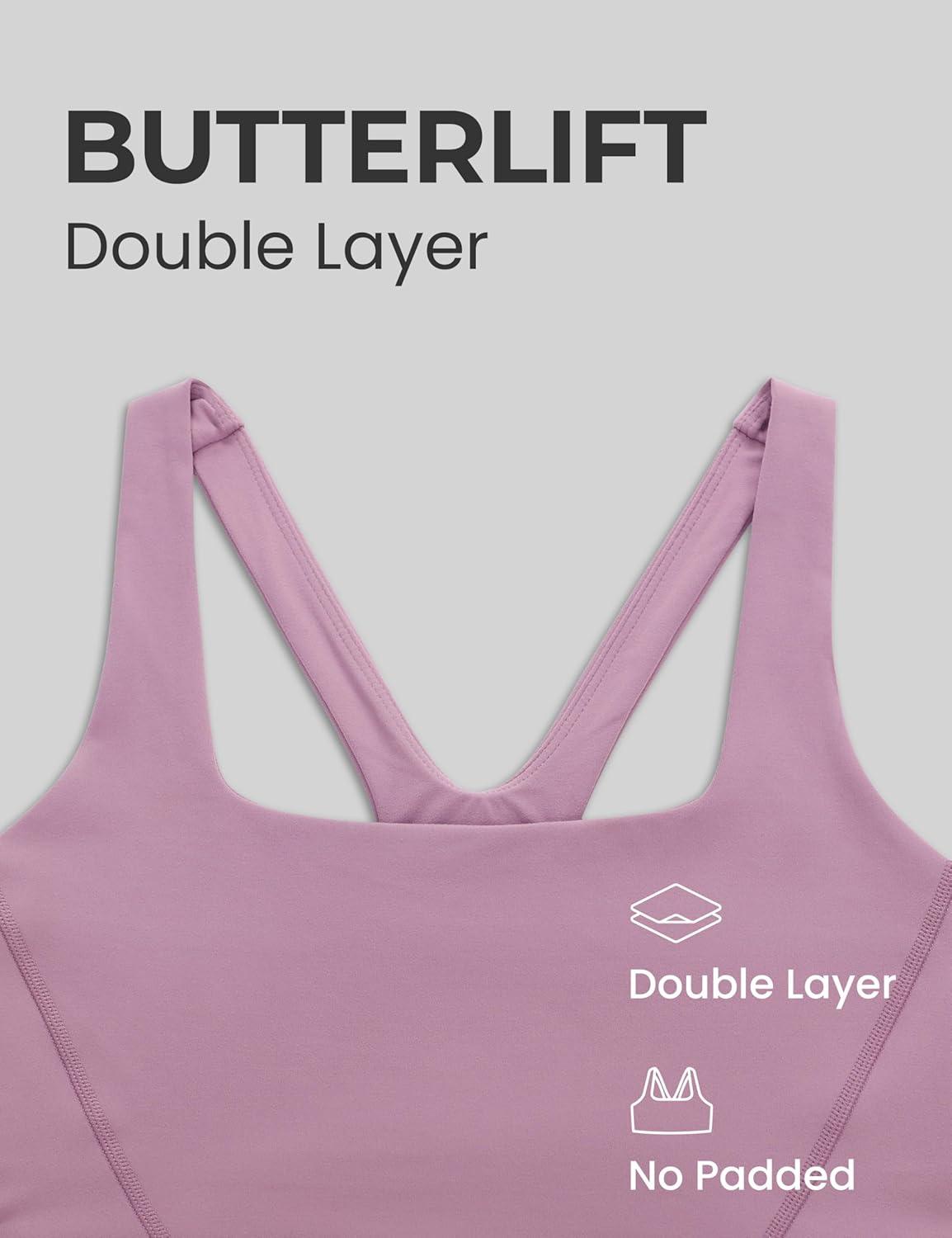 imageCRZ YOGA Butterlift Double Lined Square Neck Sports Bras for Women Wireless VShaped Racerback Workout Yoga Top Non PaddedLight Lavender