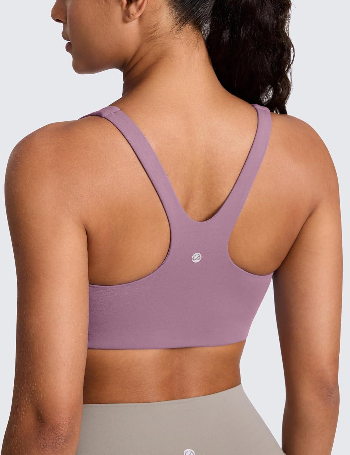 imageCRZ YOGA Butterlift Double Lined Square Neck Sports Bras for Women Wireless VShaped Racerback Workout Yoga Top Non PaddedLight Lavender