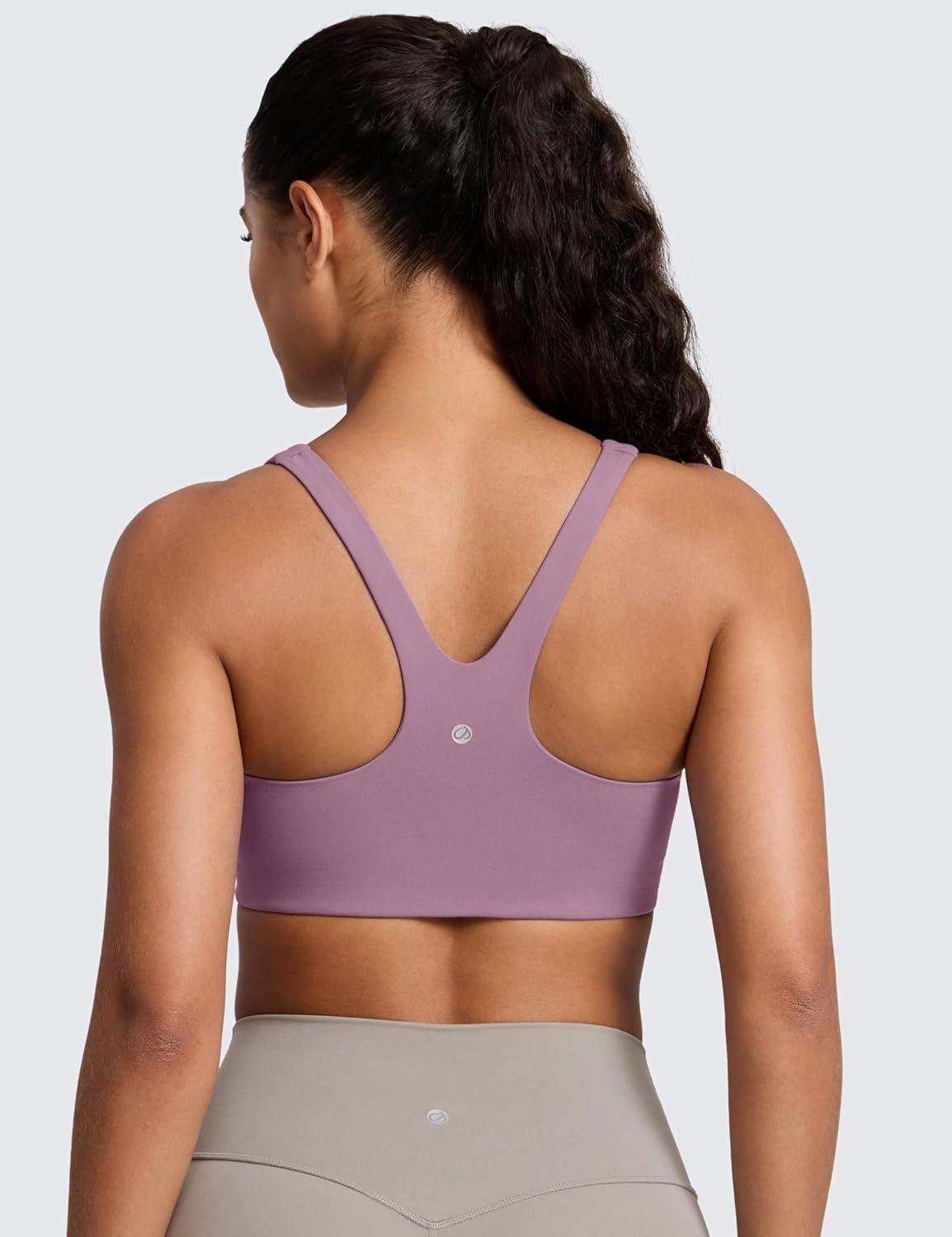 imageCRZ YOGA Butterlift Double Lined Square Neck Sports Bras for Women Wireless VShaped Racerback Workout Yoga Top Non PaddedLight Lavender