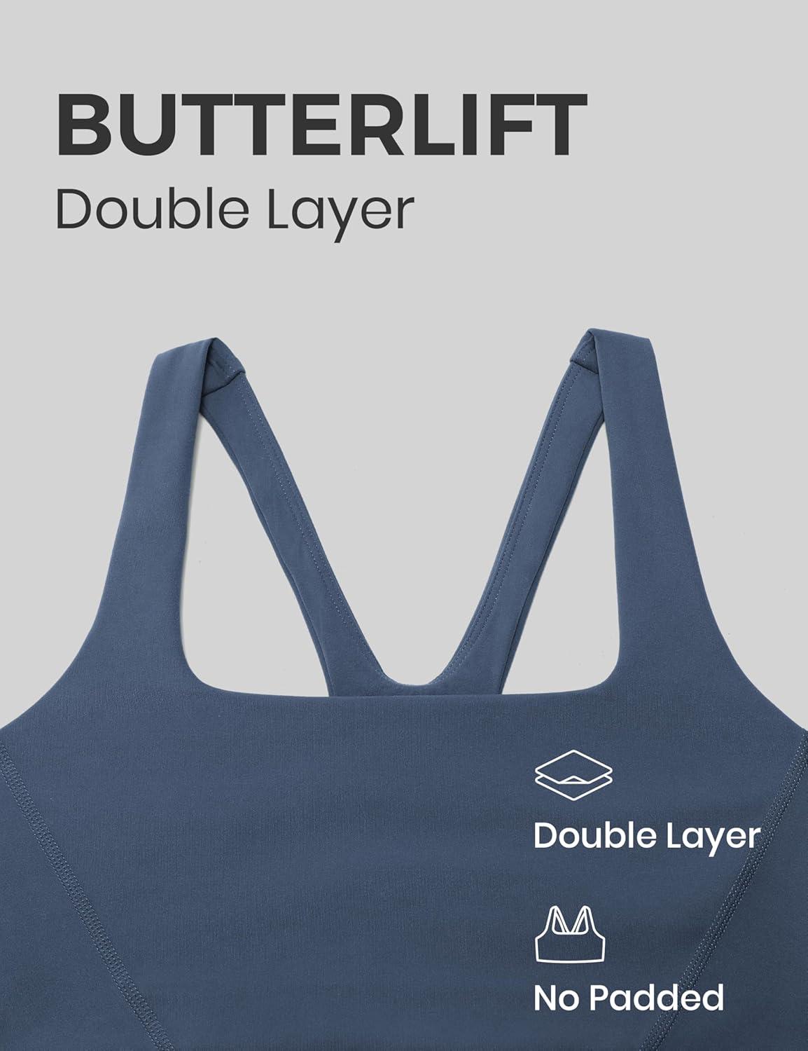 imageCRZ YOGA Butterlift Double Lined Square Neck Sports Bras for Women Wireless VShaped Racerback Workout Yoga Top Non PaddedStelindigo