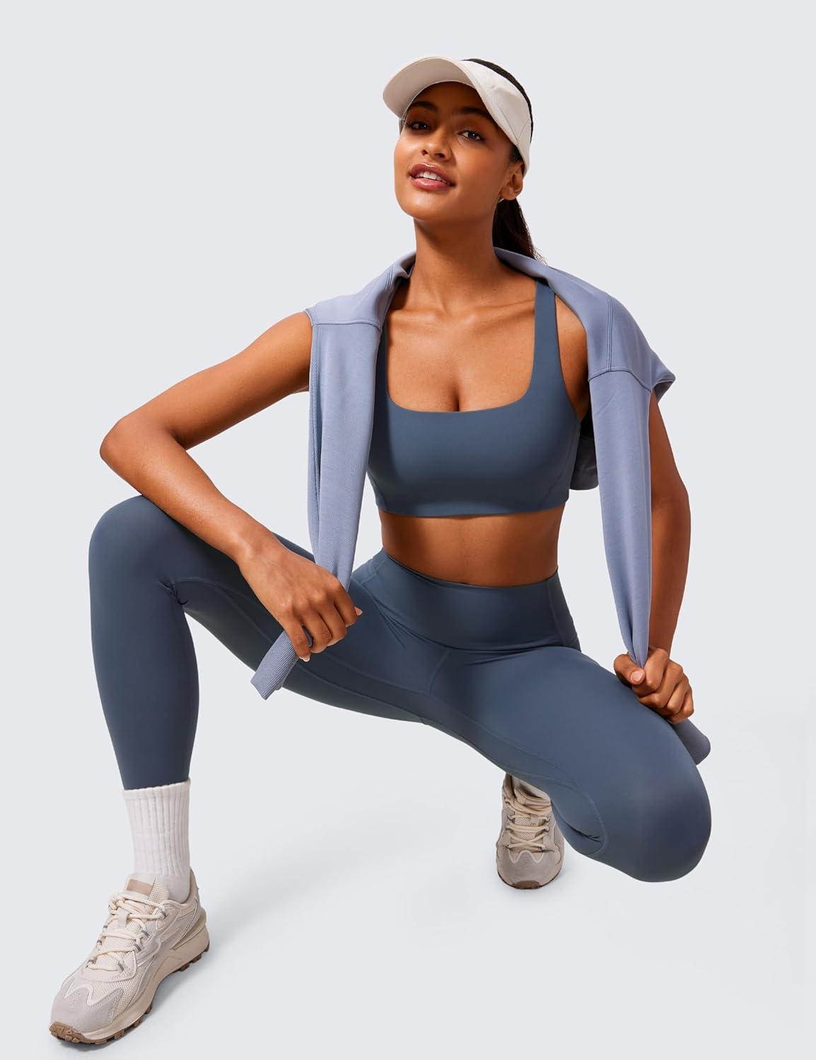 imageCRZ YOGA Butterlift Double Lined Square Neck Sports Bras for Women Wireless VShaped Racerback Workout Yoga Top Non PaddedStelindigo