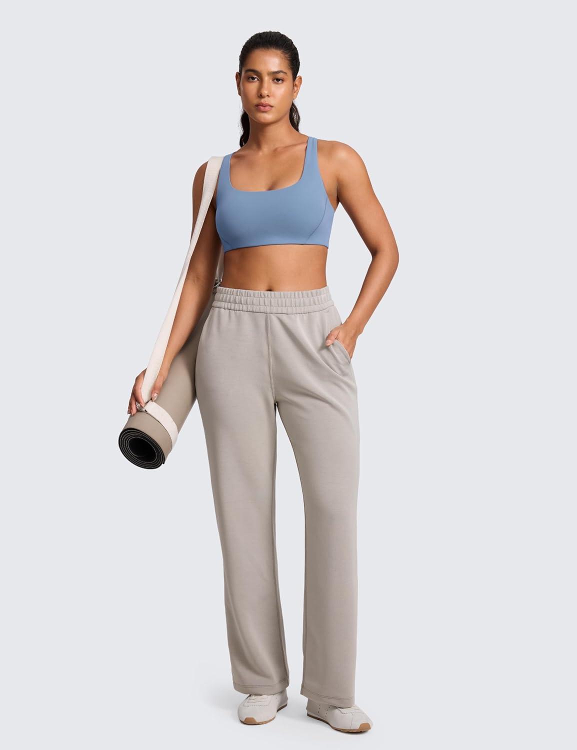 imageCRZ YOGA Butterlift Double Lined Square Neck Sports Bras for Women Wireless VShaped Racerback Workout Yoga Top Non PaddedWashed Denim