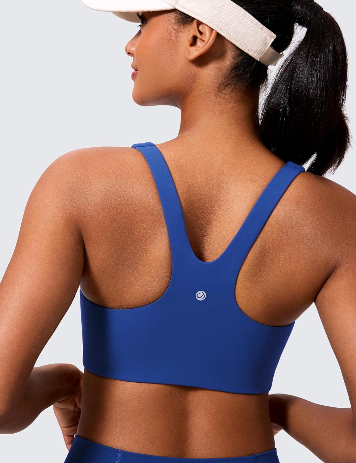 imageCRZ YOGA Butterlift Double Lined Square Neck Sports Bras for Women Wireless VShaped Racerback Workout Yoga Top Non PaddedWaves Blue