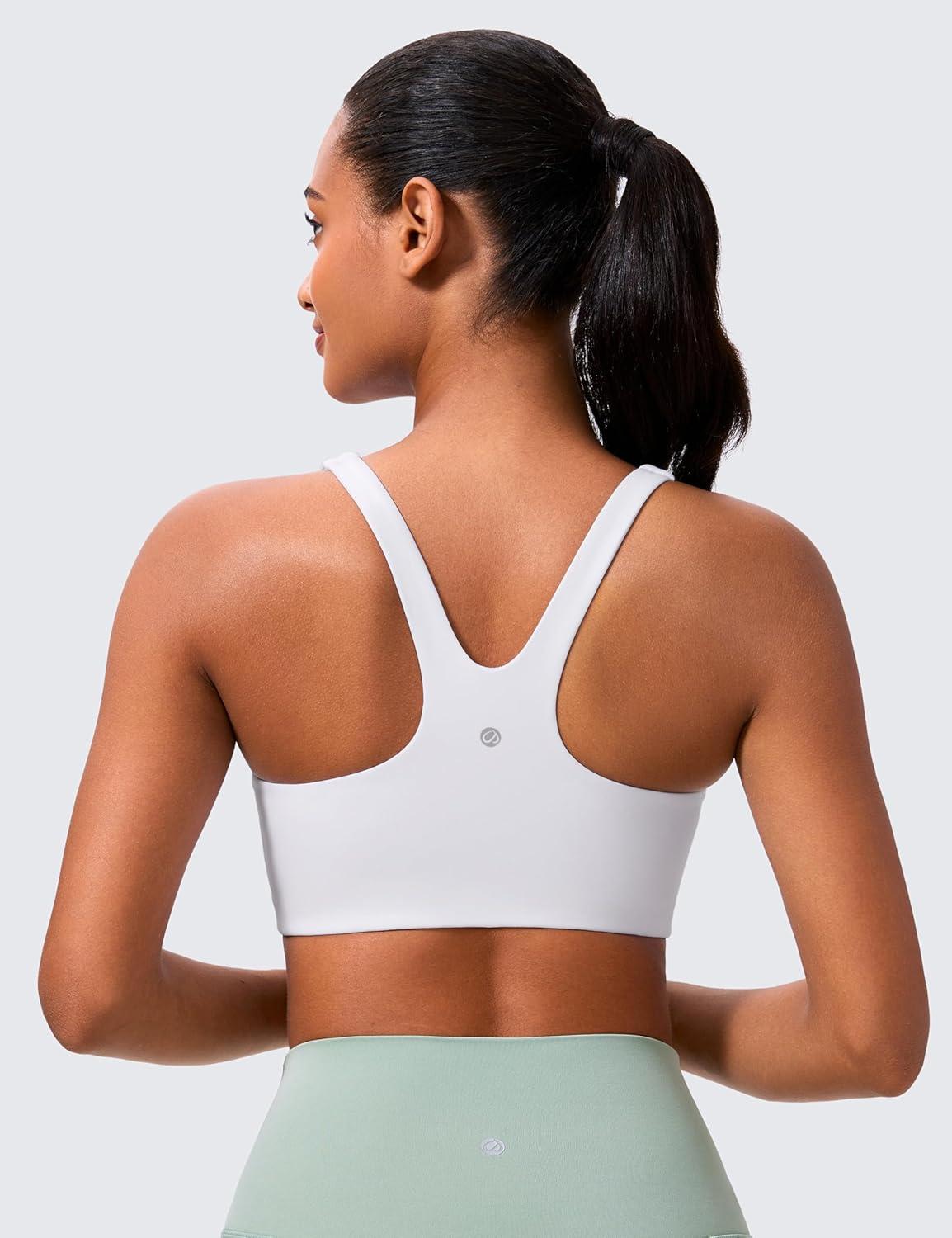 imageCRZ YOGA Butterlift Double Lined Square Neck Sports Bras for Women Wireless VShaped Racerback Workout Yoga Top Non PaddedWhite