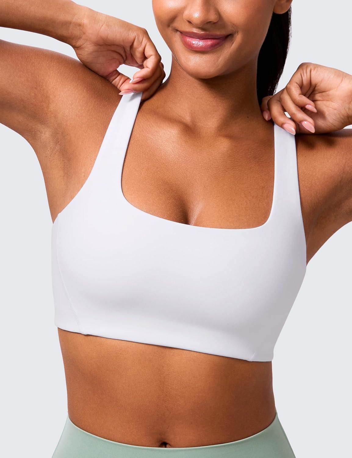 imageCRZ YOGA Butterlift Double Lined Square Neck Sports Bras for Women Wireless VShaped Racerback Workout Yoga Top Non PaddedWhite