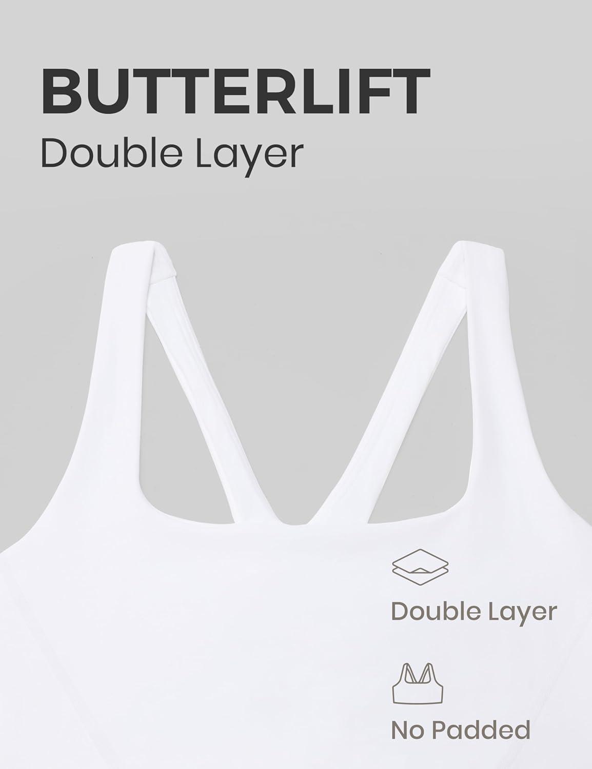 imageCRZ YOGA Butterlift Double Lined Square Neck Sports Bras for Women Wireless VShaped Racerback Workout Yoga Top Non PaddedWhite