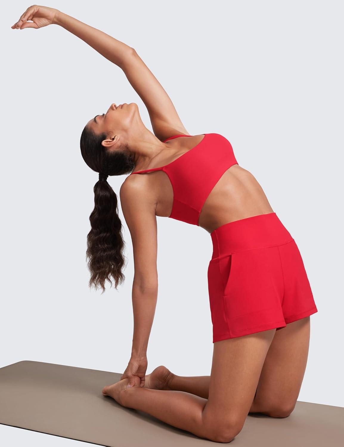 imageCRZ YOGA Butterlift Linerless Shorts for Women 3quot High Waisted Comfy Yoga Casual Lounge Workout with PocketsAurora Red