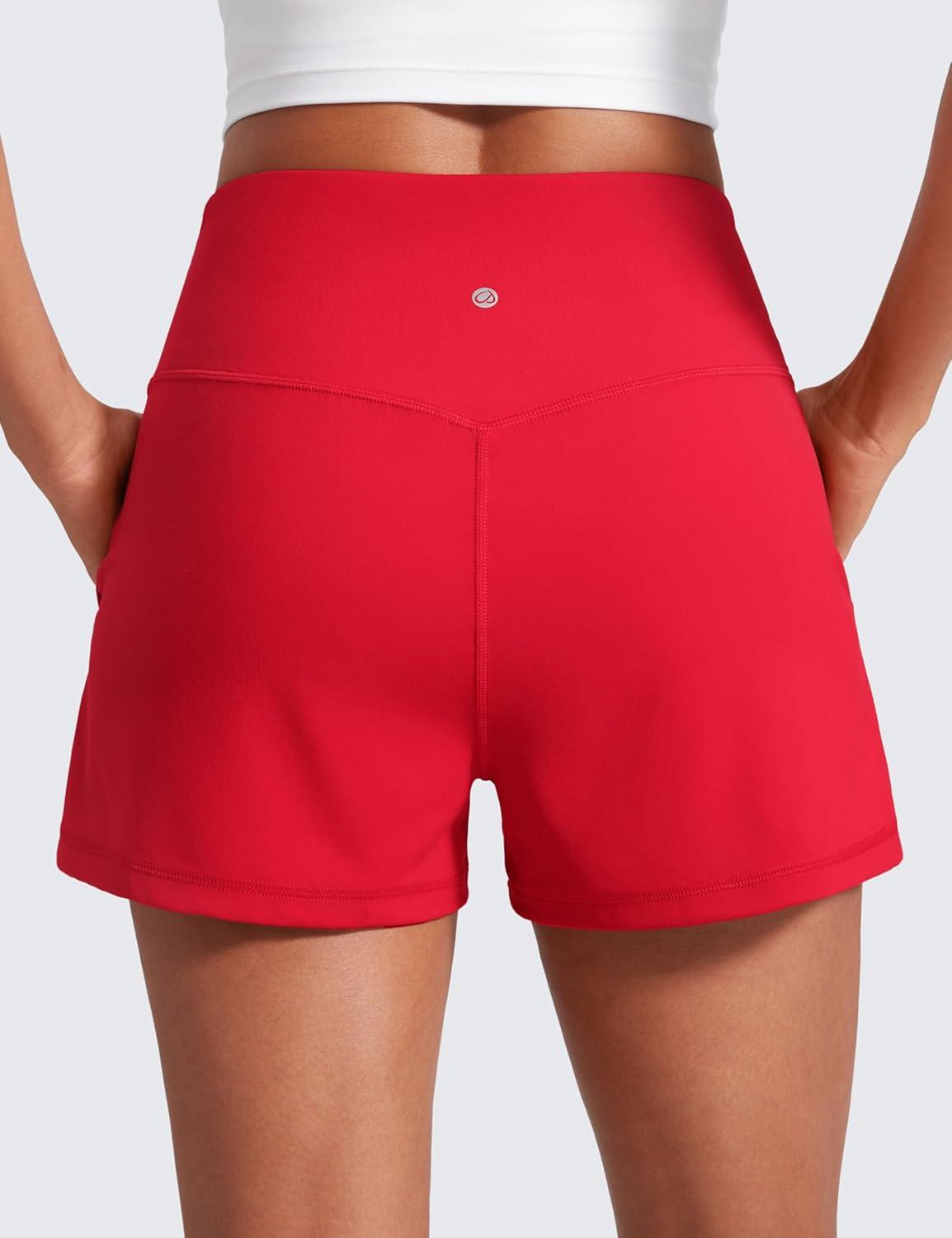 imageCRZ YOGA Butterlift Linerless Shorts for Women 3quot High Waisted Comfy Yoga Casual Lounge Workout with PocketsAurora Red