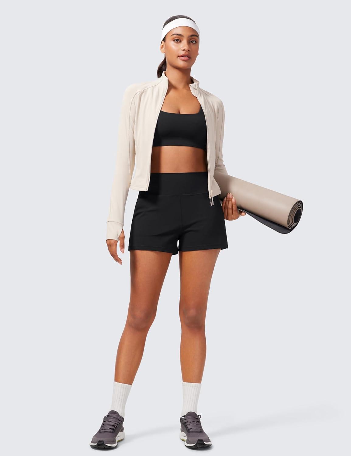 imageCRZ YOGA Butterlift Linerless Shorts for Women 3quot High Waisted Comfy Yoga Casual Lounge Workout with PocketsBlack