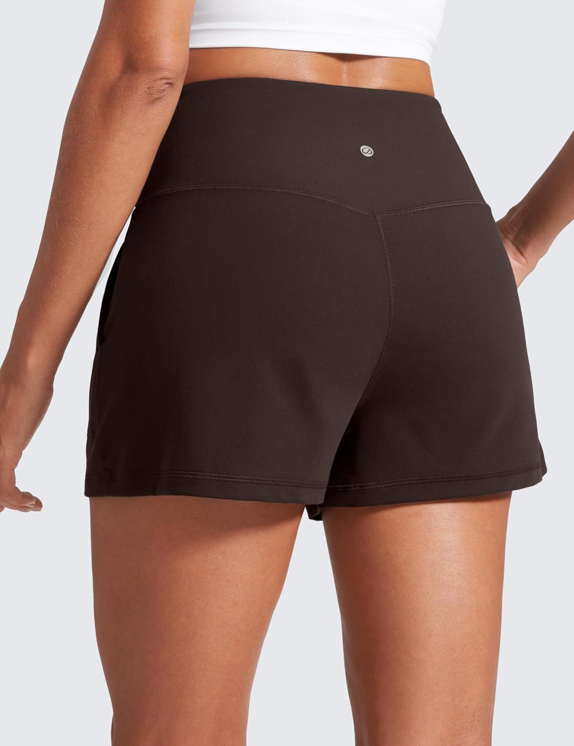 imageCRZ YOGA Butterlift Linerless Shorts for Women 3quot High Waisted Comfy Yoga Casual Lounge Workout with PocketsHot Fudge Brown