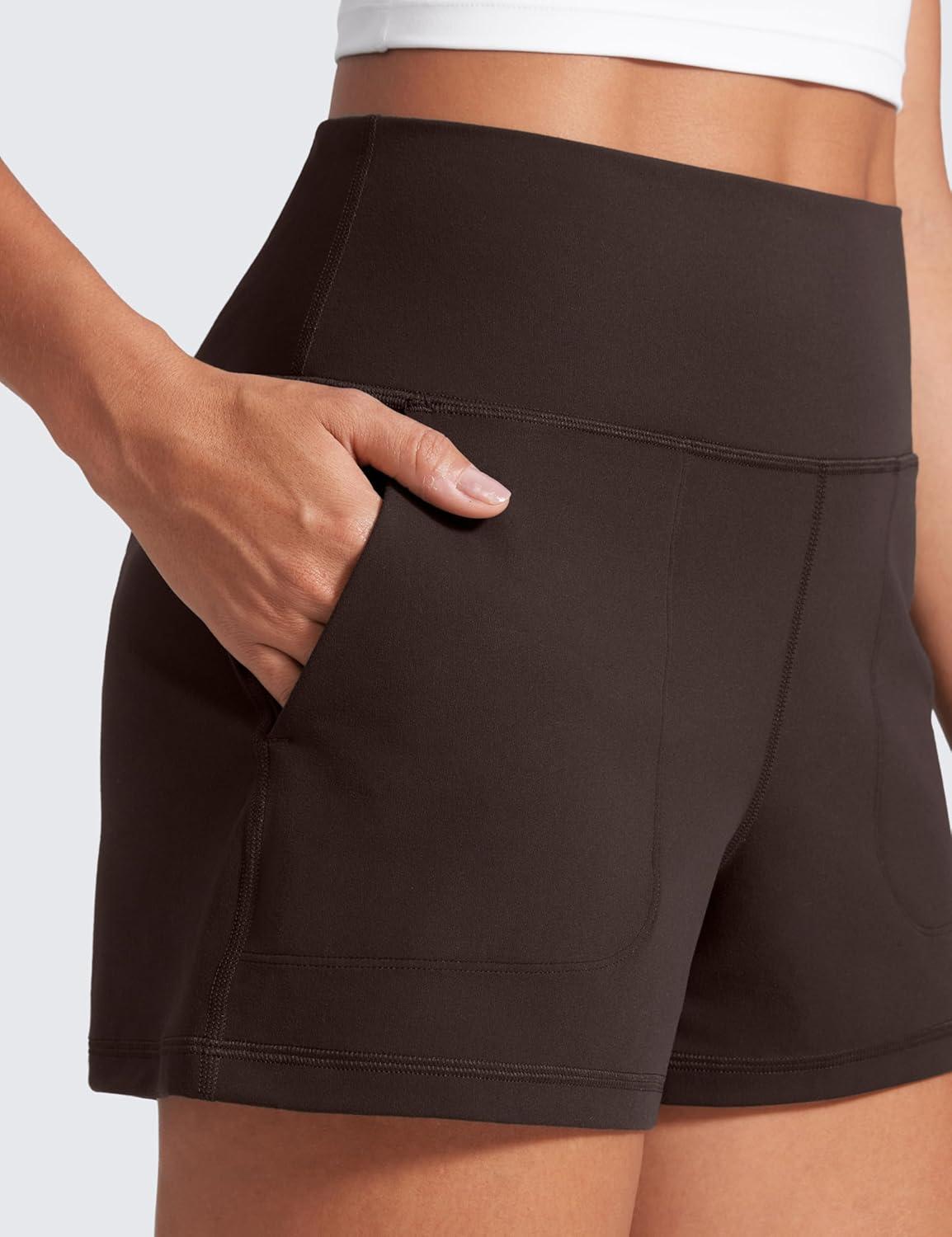 imageCRZ YOGA Butterlift Linerless Shorts for Women 3quot High Waisted Comfy Yoga Casual Lounge Workout with PocketsHot Fudge Brown