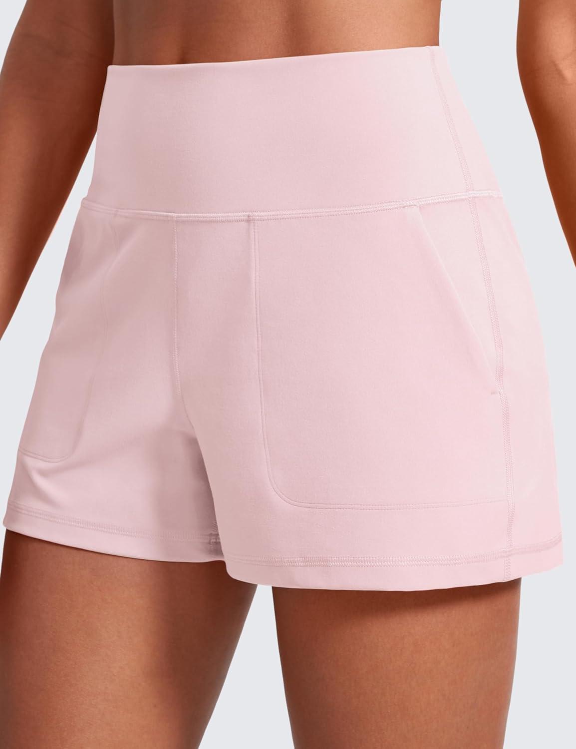 imageCRZ YOGA Butterlift Linerless Shorts for Women 3quot High Waisted Comfy Yoga Casual Lounge Workout with PocketsStrawberry Pink