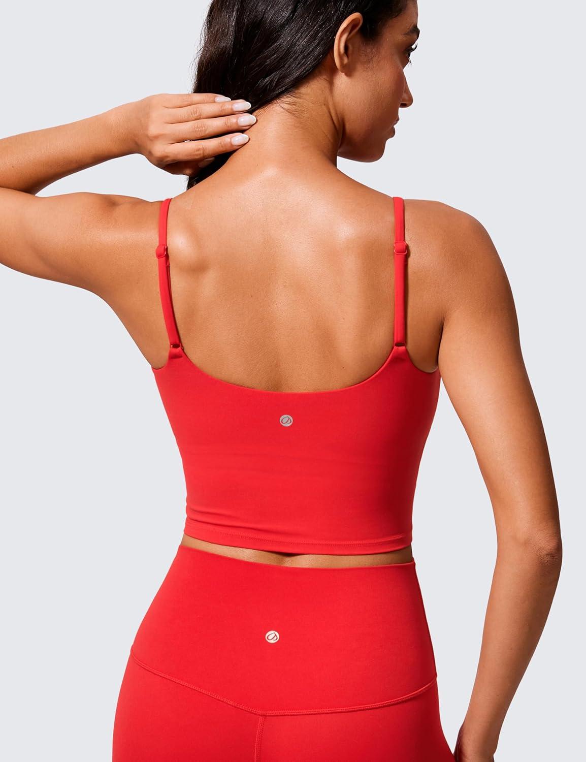 imageCRZ YOGA Butterlift Scoop Neck Crop Tank Tops for Women Longline U Back Adjustable Straps Workout Sports BrasDeep Red