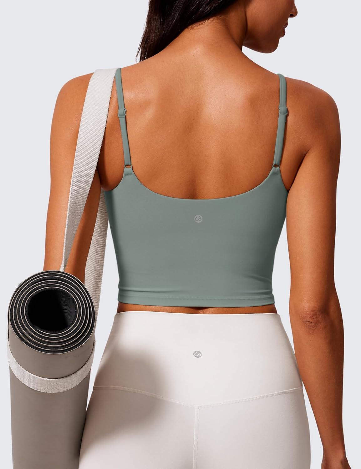 imageCRZ YOGA Butterlift Scoop Neck Crop Tank Tops for Women Longline U Back Adjustable Straps Workout Sports BrasGrey Sage