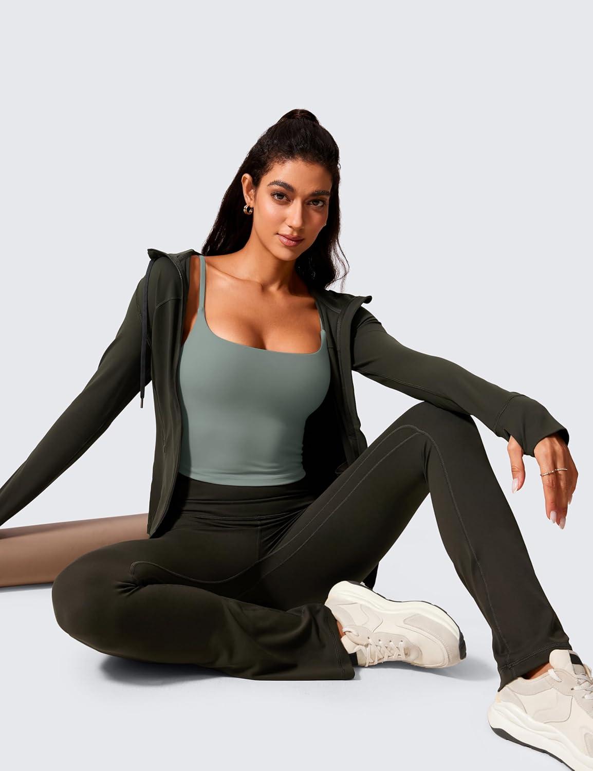 imageCRZ YOGA Butterlift Scoop Neck Crop Tank Tops for Women Longline U Back Adjustable Straps Workout Sports BrasGrey Sage