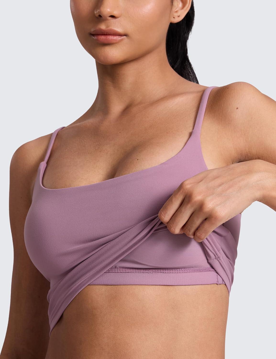 imageCRZ YOGA Butterlift Scoop Neck Crop Tank Tops for Women Longline U Back Adjustable Straps Workout Sports BrasLight Lavender