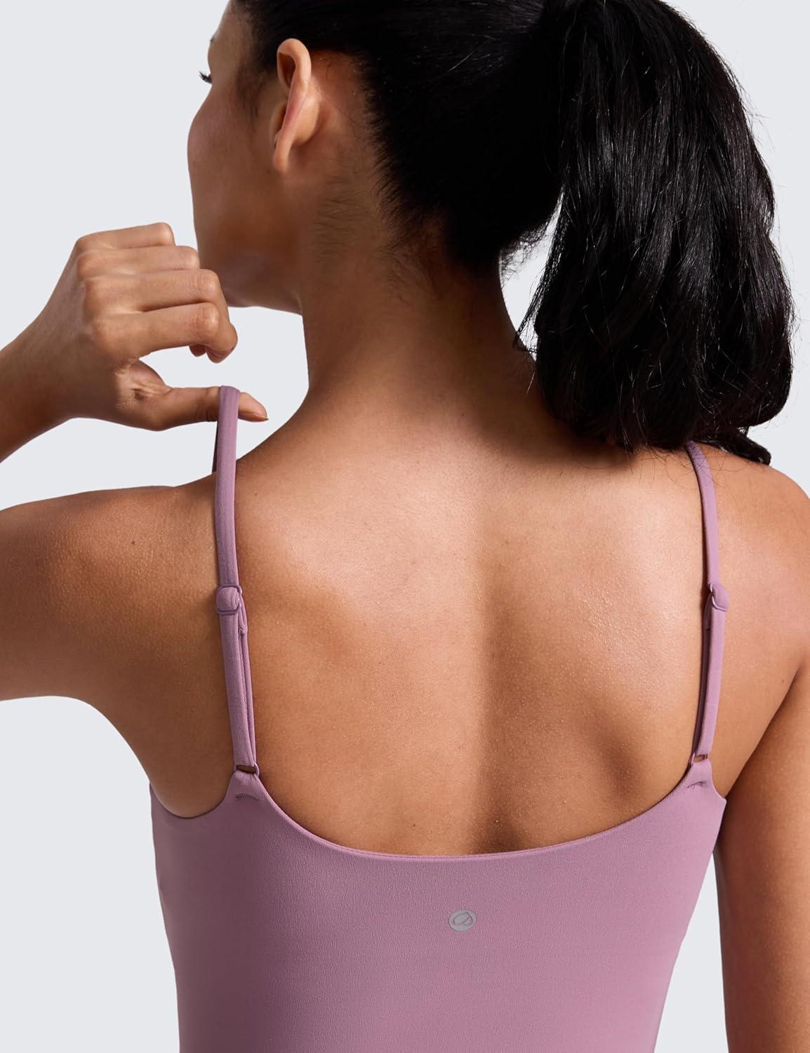 imageCRZ YOGA Butterlift Scoop Neck Crop Tank Tops for Women Longline U Back Adjustable Straps Workout Sports BrasLight Lavender