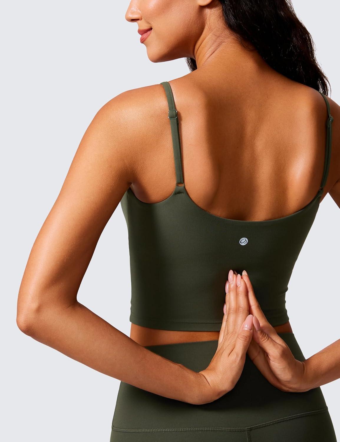 imageCRZ YOGA Butterlift Scoop Neck Crop Tank Tops for Women Longline U Back Adjustable Straps Workout Sports BrasOlive Green
