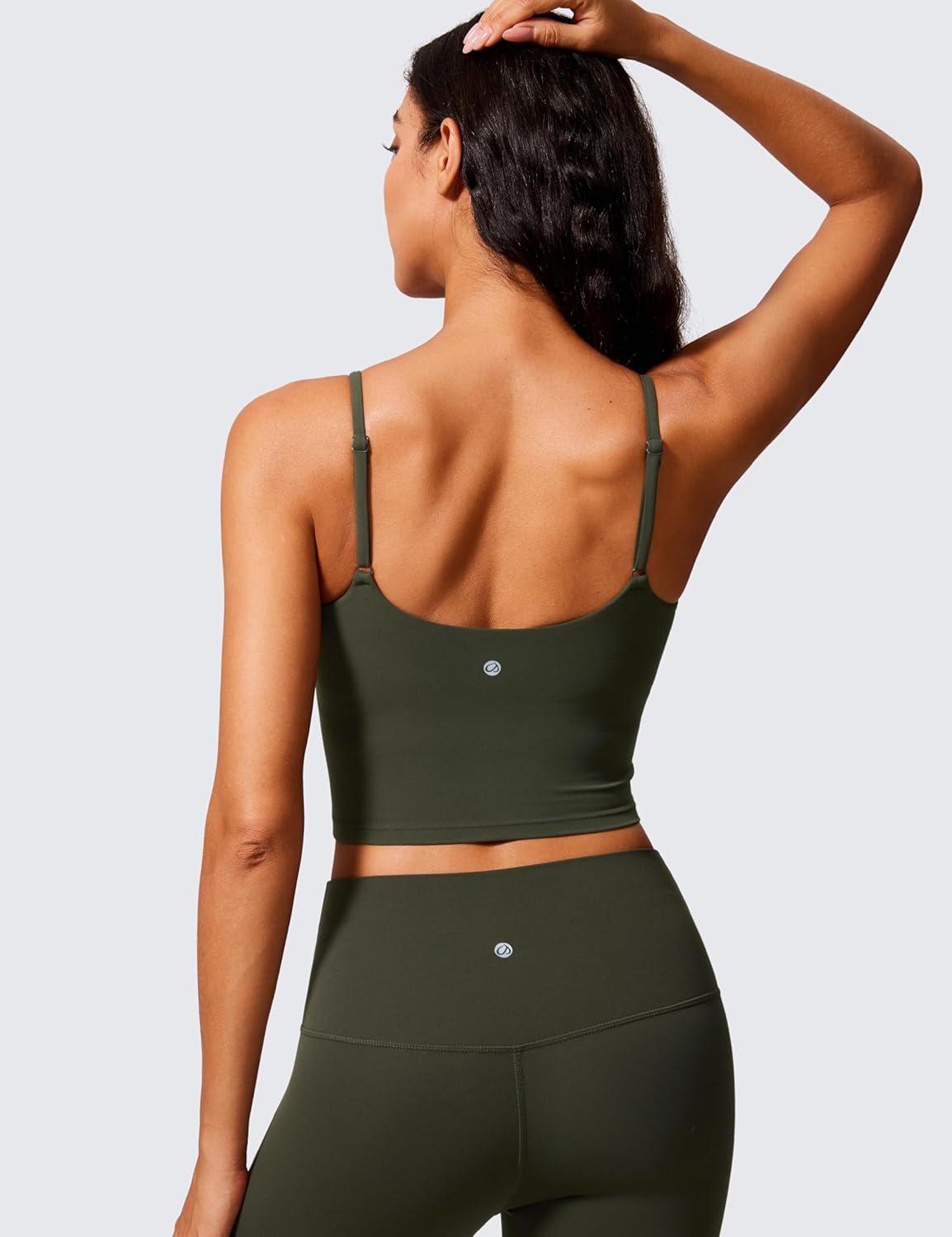 imageCRZ YOGA Butterlift Scoop Neck Crop Tank Tops for Women Longline U Back Adjustable Straps Workout Sports BrasOlive Green