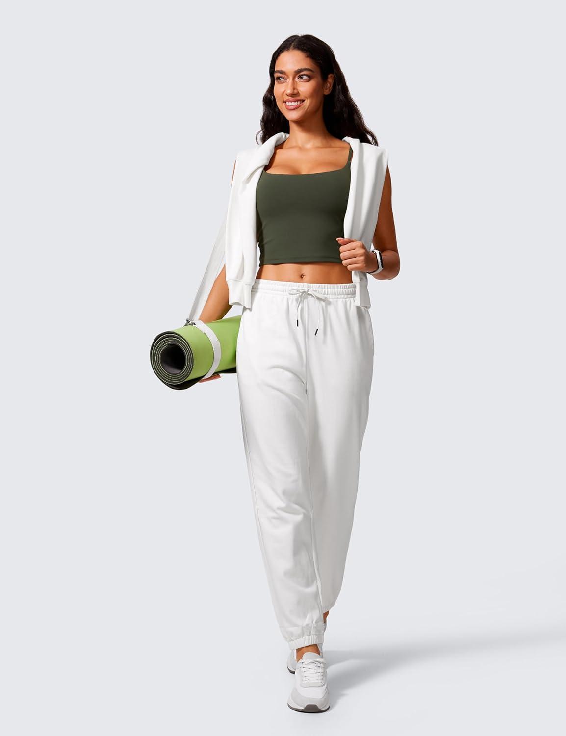 imageCRZ YOGA Butterlift Scoop Neck Crop Tank Tops for Women Longline U Back Adjustable Straps Workout Sports BrasOlive Green