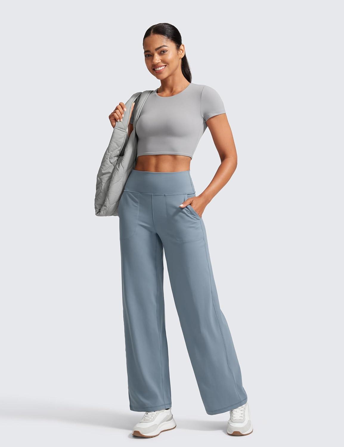 imageCRZ YOGA Butterlift Wide Leg Pants Pockets 29quot31quot33quot High Waisted Yoga Lounge Buttery Soft Comfy Casual WomensBelgian Blue