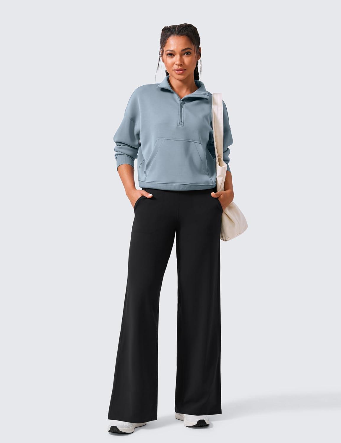 imageCRZ YOGA Butterlift Wide Leg Pants Pockets 29quot31quot33quot High Waisted Yoga Lounge Buttery Soft Comfy Casual WomensBlack